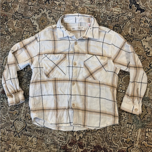 Zara boys Beige Plaid Shirt 4-5 years - Picture 1 of 1